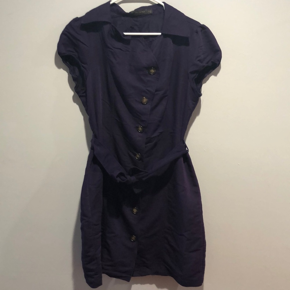 Belted button-up dark purple dress, Size 12